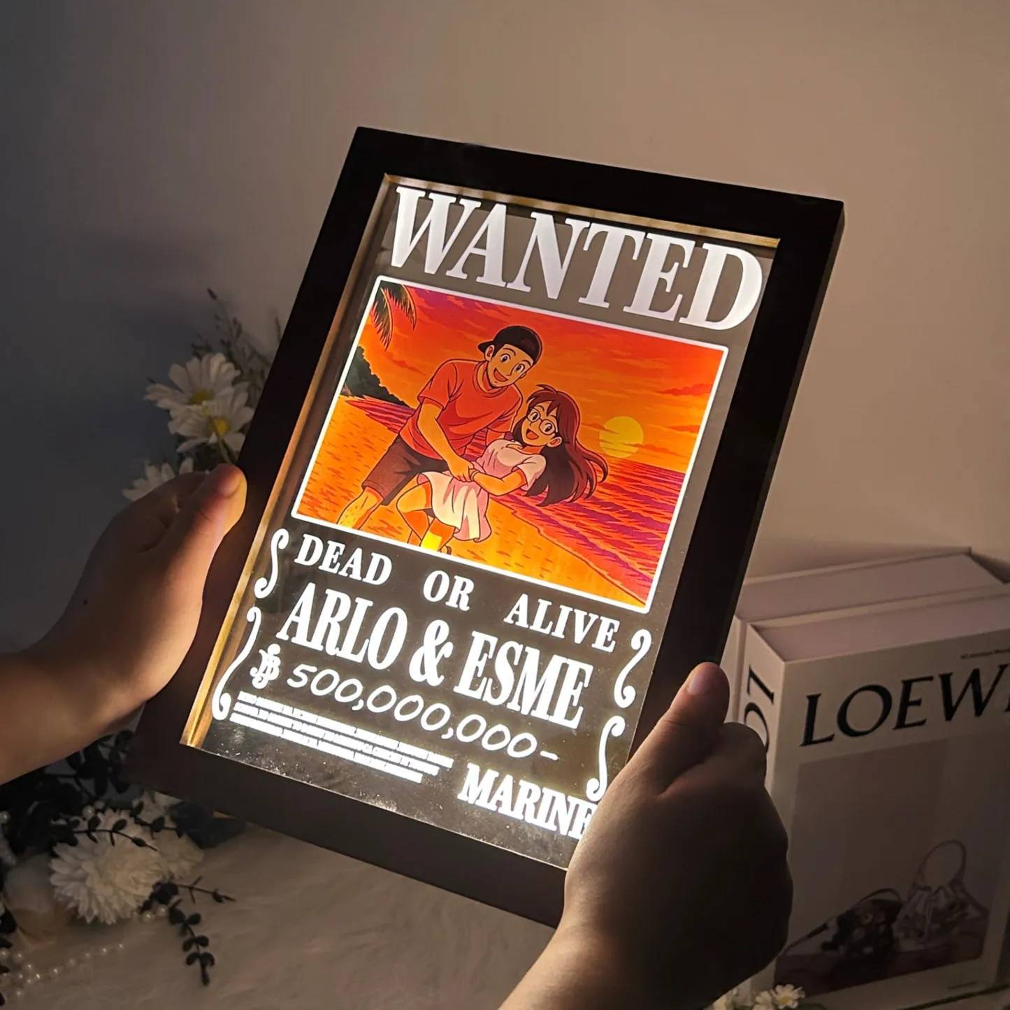 Personalized Anime Wanted Couple Portrait Led Light Frame - Photowatch