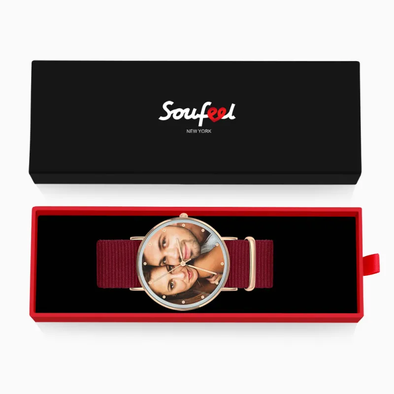 Ladies Watch Personalized Photo Watch With Black Red Blue Strap Birthday Gift - photowatch