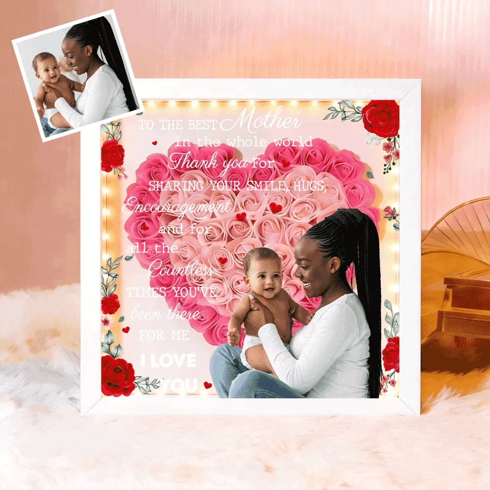 Personalized Flower Shadow Box with Light, Custom Photo & Name Gift For Mom, Gift For Mother's Day - Photowatch