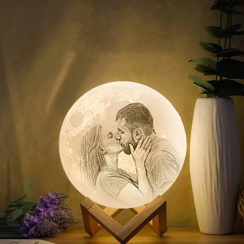 Custom 3D Printing Photo Moon Lamp &Engraved Words - Touch 2 Colors - photowatch