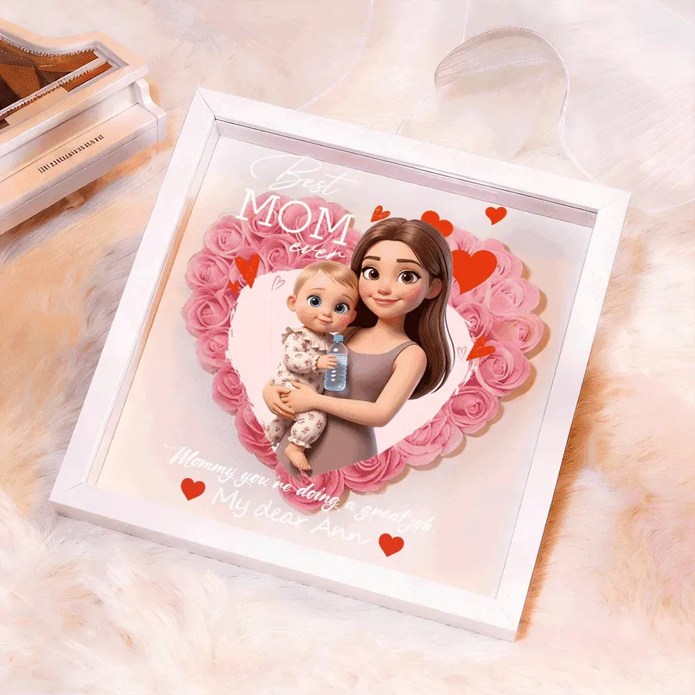 Personalized Flower Shadow Box with Light, Custom Photo & Name Gift For Mom, Gift For Mother's Day - Photowatch