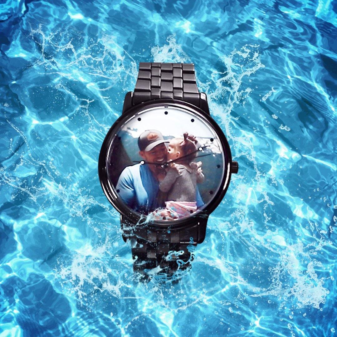 Men's Engraved Black Alloy Bracelet Photo Watch 38mm - photowatch