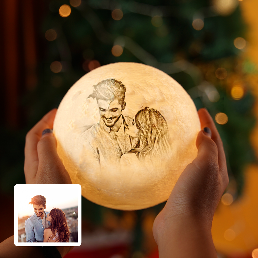 Gift For Couple Custom 3D Printing Photo Moon Lamp & Engraving Custom 3D Print Luna Light Painting Light