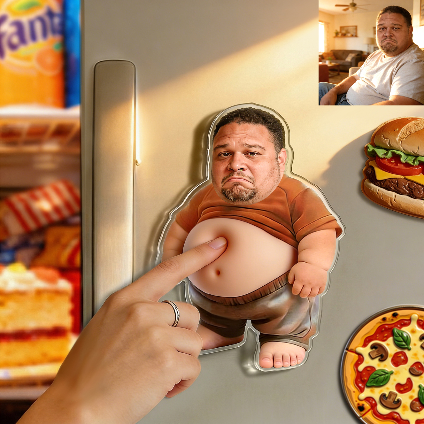 Custom Face Squishy Belly Anti-collision Acrylic Car Stickers Personalized Photo Car Stickers with Soft Squeeze Belly Cute Funny Gift for Car Owners