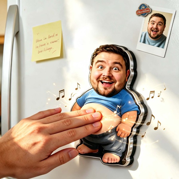 Personalized Squishy Photo&Music Fridge Magnet – Custom Photo Character Squeeze Belly Magnet with Built-in Sound, Funny Gift for Family & Couples - Photowatch