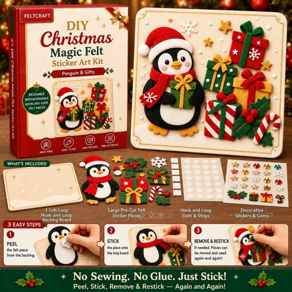 DIY Christmas Magic Felt Sticker Art Kit Reusable Holiday Craft Set for Kids Family Christmas Decoration Gift