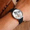 Custom Engraved Watch Men's Black Alloy Watch Holding Hands Bracelet Father's Day Gift for Dad - photowatch