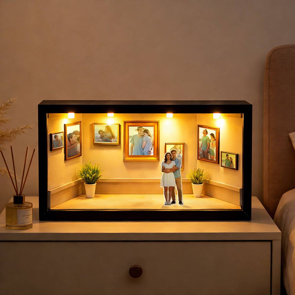 Personalized "Museum of Us" Shadow Box Light, Custom Couple Figure Display, A Love Story Turned into Art