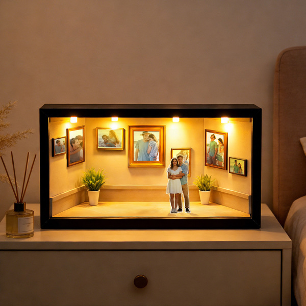 Personalized "Museum of Us" Shadow Box Light, Custom Couple Figure Display, A Love Story Turned into Art