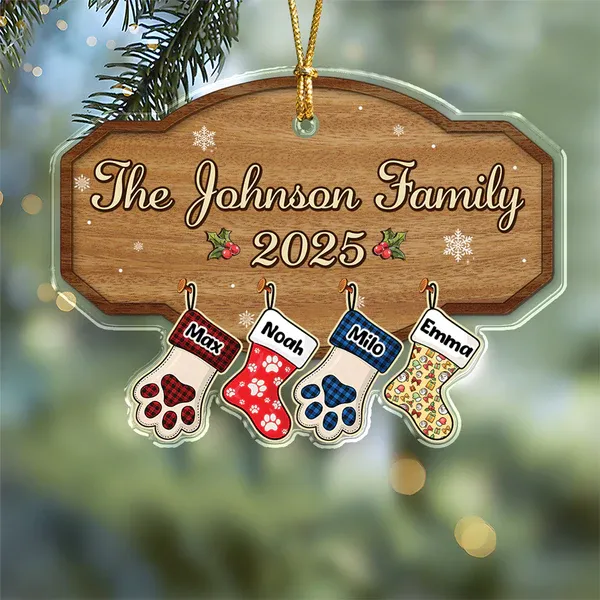 Personalized Family Christmas Ornament 2025 Custom Name Stocking Design, Wooden Family Name Plaque, Holiday Keepsake Gift - Photowatch
