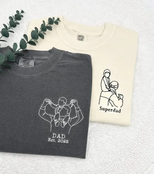 Custom Dad Photo Shirt - Embroidered Dad & Kids Portrait - Personalized Father's Day Keepsake Gift - Photowatch