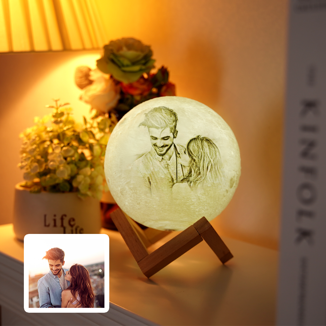 Gift For Couple Custom 3D Printing Photo Moon Lamp & Engraving Custom 3D Print Luna Light Painting Light