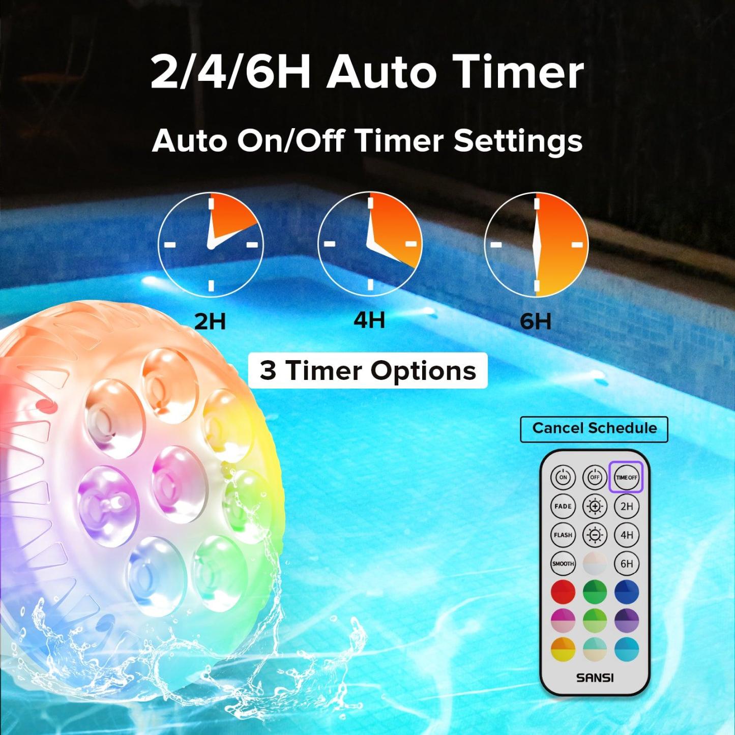 Upgraded Rechargeable RGB Pool Light with Remote Control & IP68 Waterproof, Color Changing Magnetic Pool Lights for Swimming Pool, Hot Tub, Fountain & Pond
