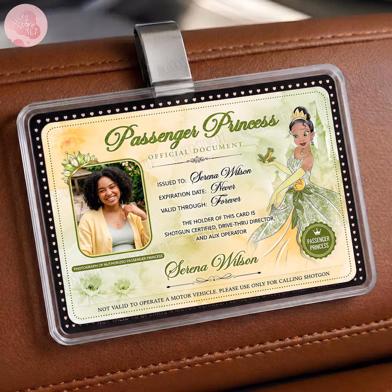Personalized Princess Passenger ID Card, Jasmine Car Accessory, Custom Photo & Name Car Visor Clip, Gift for Her