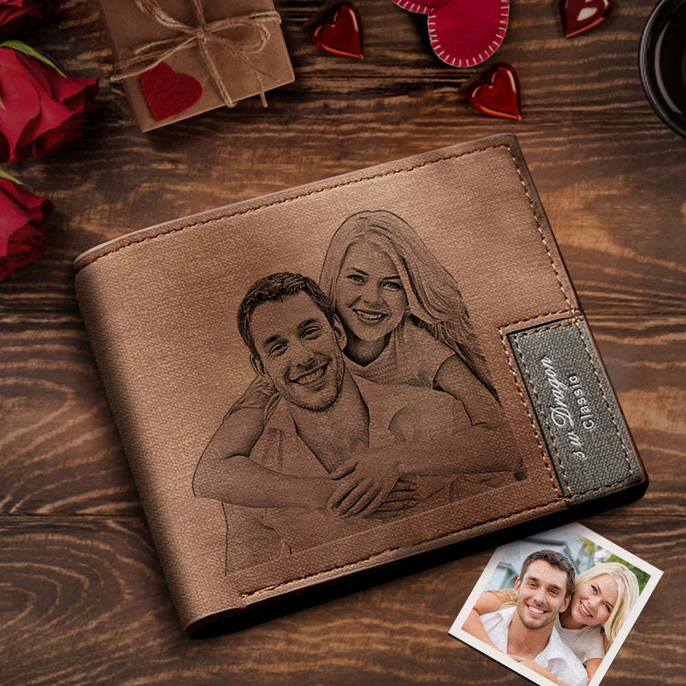 Men's Custom Photo Engraved Wallet Unique Gift for Him