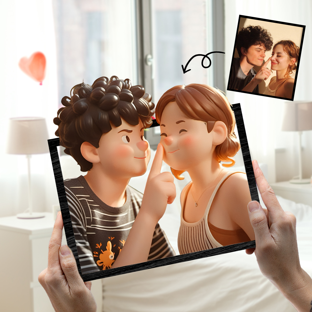 Personalized Cartoon Toy Style Photo Wood Frame - MyPhotoBoxerUk
