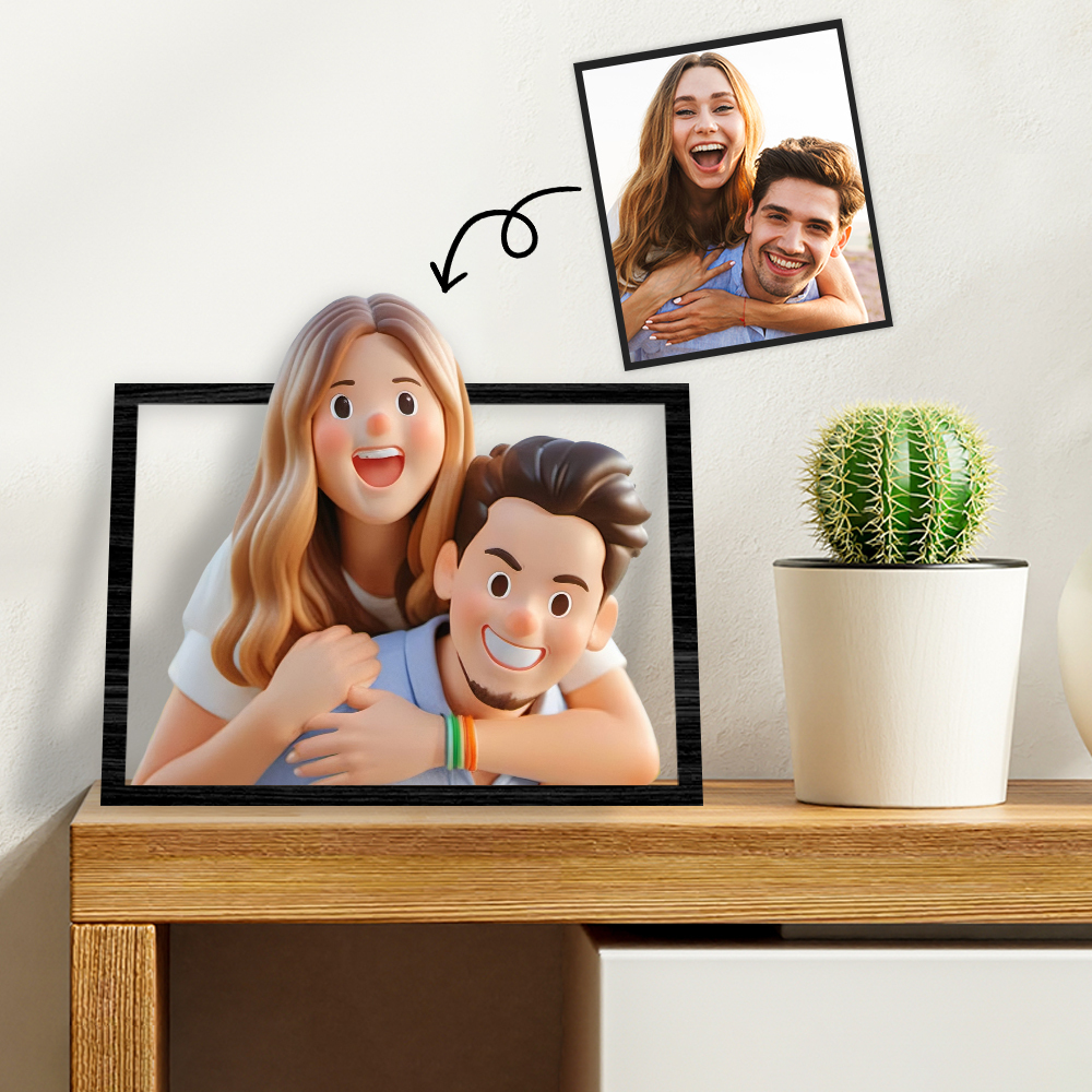 Personalized Cartoon Toy Style Photo Wood Frame - MyPhotoBoxerUk