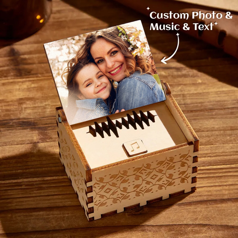 Mother's Day Gift Custom Digital Music Box Any song Tune or Voice Personalized  Wooden Photo Music Box with Text