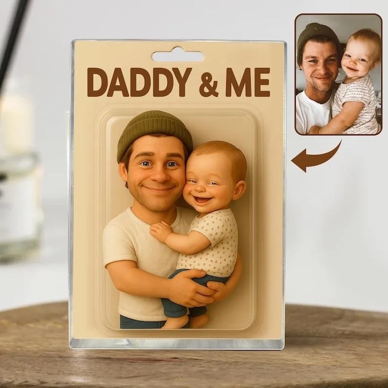 Personalized Father's Day Gift Custom Dad & Child Cartoon Acrylic Plaque Custom Photo Action Figure Acrylic Block