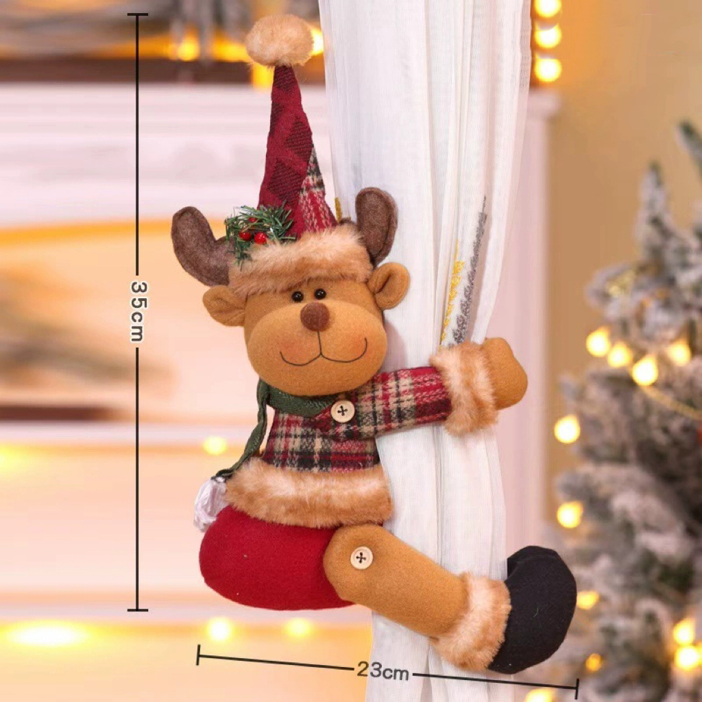Christmas Curtain Tiebacks | Cute Santa, Snowman & Reindeer Plush Decorations | Holiday Home Décor