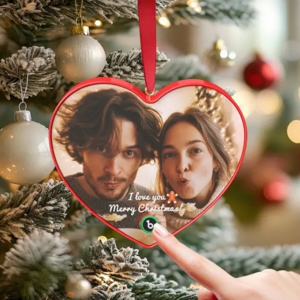 Custom Music Ornament Fridge Magnet Personalized Photo Music Box Ornament Music Fridge Magnet Custom Voice Recording Couple Keepsake Christmas Gifts