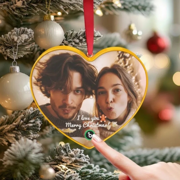 Custom Music Ornament Fridge Magnet Personalized Photo Music Box Ornament Music Fridge Magnet Custom Voice Recording Couple Keepsake Christmas Gifts