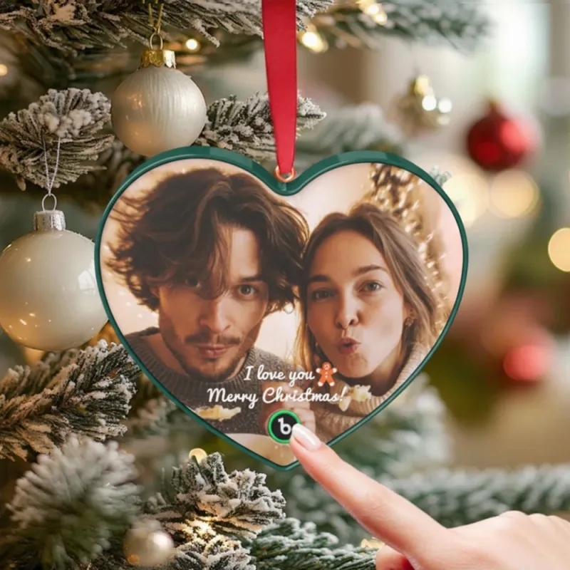 Custom Music Ornament Fridge Magnet Personalized Photo Music Box Ornament Music Fridge Magnet Custom Voice Recording Couple Keepsake Christmas Gifts