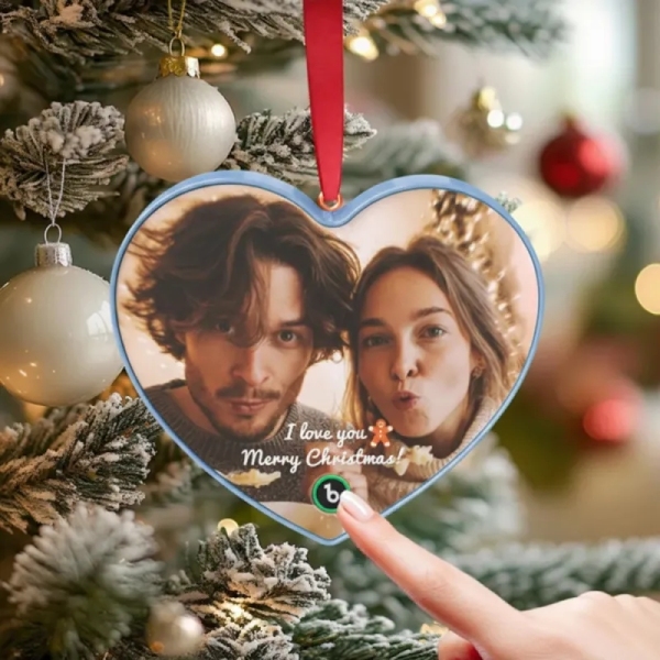Custom Music Ornament Fridge Magnet Personalized Photo Music Box Ornament Music Fridge Magnet Custom Voice Recording Couple Keepsake Christmas Gifts