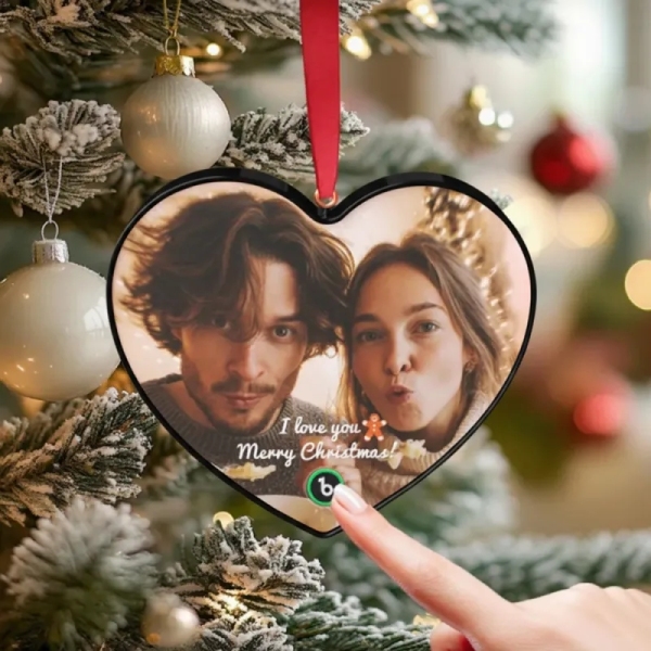 Custom Music Ornament Fridge Magnet Personalized Photo Music Box Ornament Music Fridge Magnet Custom Voice Recording Couple Keepsake Christmas Gifts