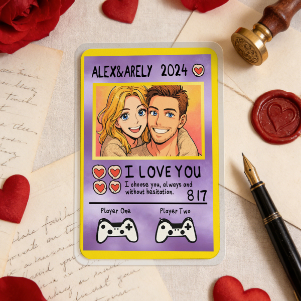Personalized Valentine’s Day Power Couple Card, Custom Anniversary Card Couple Photo Anime Style, Best Valentine's Day Gift for Lover