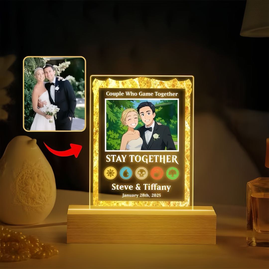 Personalized Anniversary MTG Night Light Plaque, Custom Couple Magic Card Led Light, Valentine's Day Anniversary Gift for Him Her, LGBT Couple Gifts