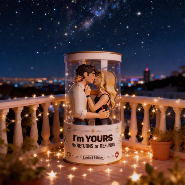 Custom Photo Cartoon Couple Space Capsule Personalized Low-Poly Decorative Ornament – A Special Gift for Her
