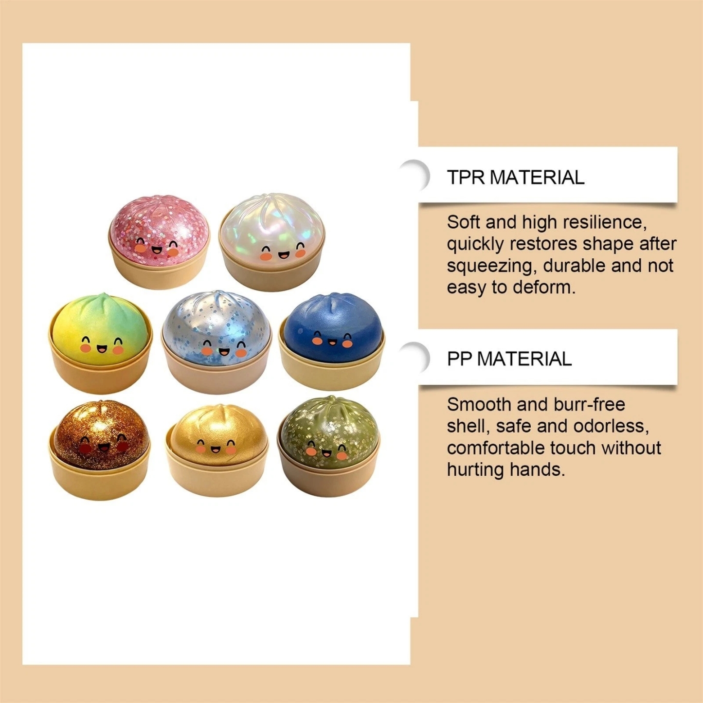 Glitter Dumpling Squishy Toys Steamed Bun Sensory Stress Relief Ball Novelty Desk Soft Squeeze Decompression Gift - Photowatch