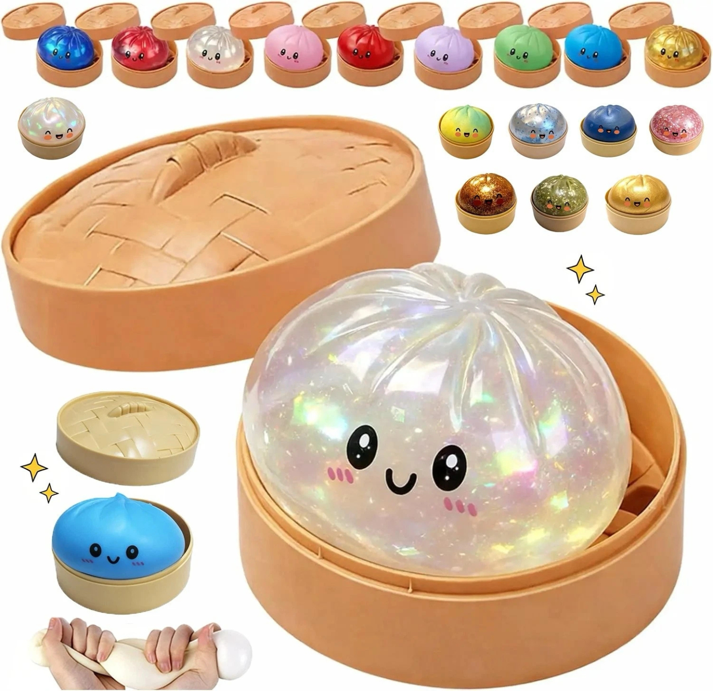 Glitter Dumpling Squishy Toys Steamed Bun Sensory Stress Relief Ball Novelty Desk Soft Squeeze Decompression Gift - Photowatch