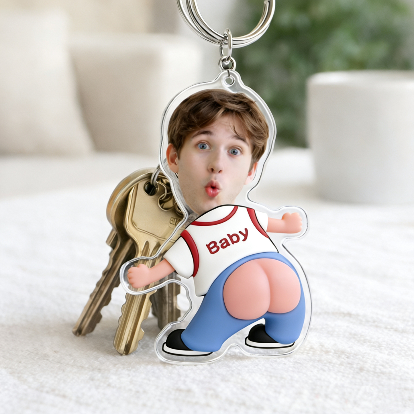 Custom Face Squeeze Butt Keychain with Name, Personalized Funny Photo Keyring Gift, Funny Custom Gift for Friends, Couples & Family