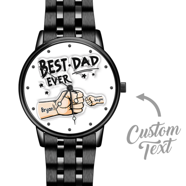Custom Engraved Watch Men's Black Alloy Watch Holding Hands Bracelet Father's Day Gift for Dad - soufeelus