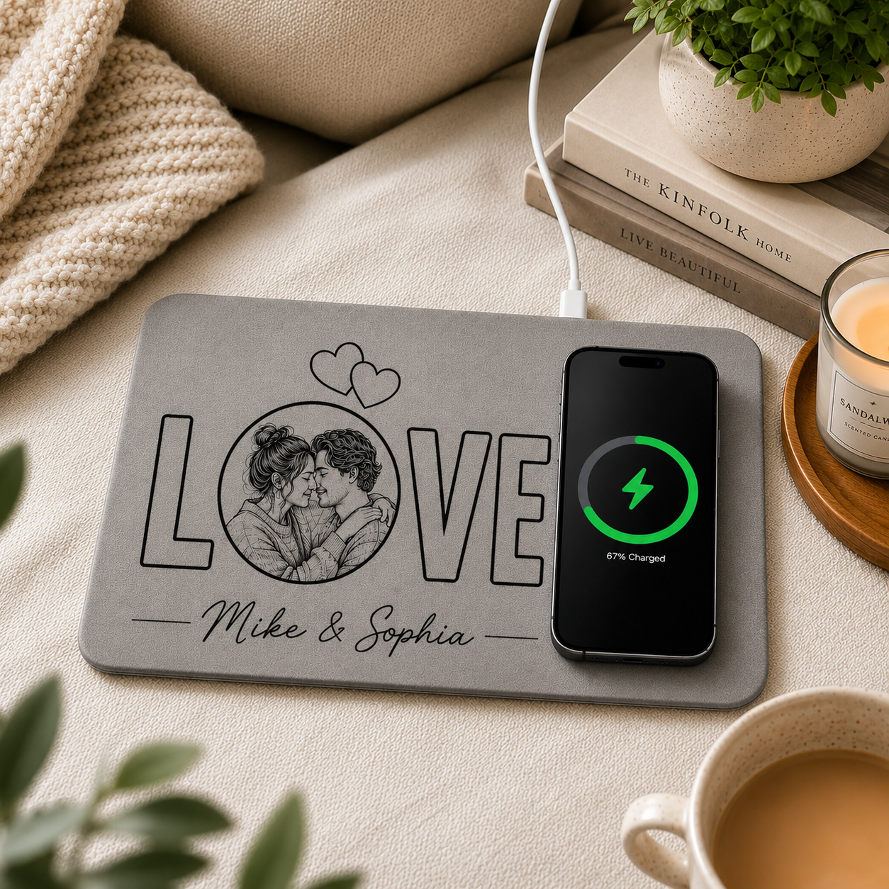 Personalized LOVE Wireless Charging Pad with Photo, Custom Couple Photo Charger, Anniversary Gift for Boyfriend Girlfriend, Romantic Valentine's Day Gift