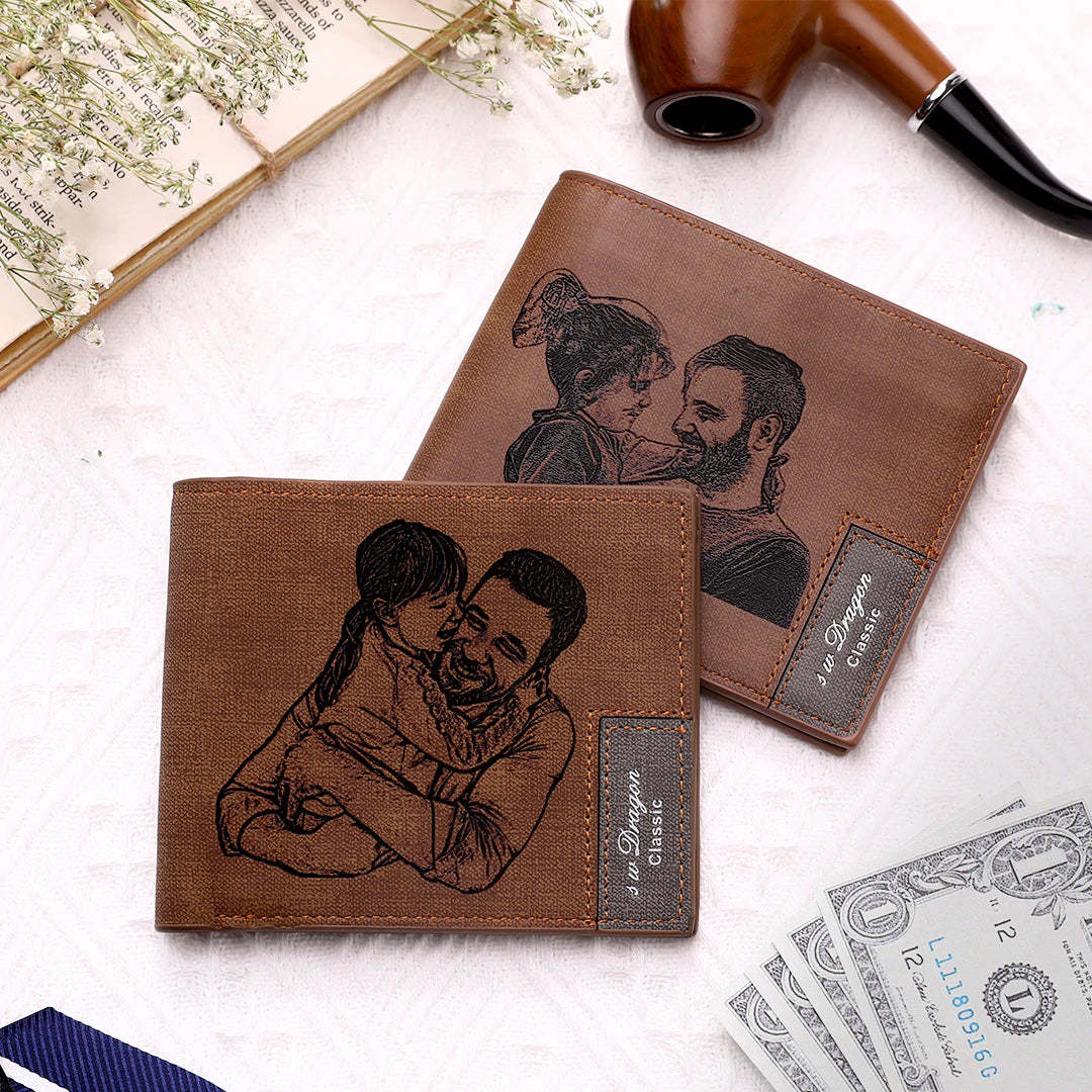Men's Bifold Custom Photo Wallet Brown Presents For Dad