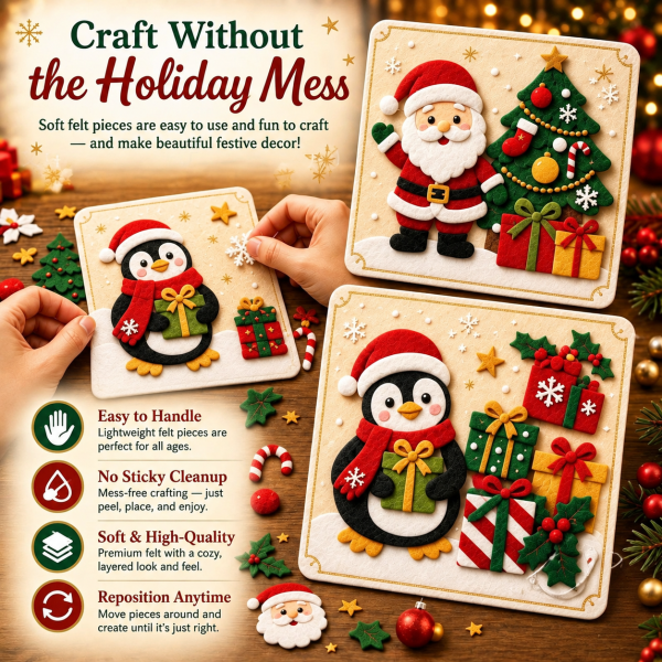 DIY Christmas Magic Felt Sticker Art Kit Reusable Holiday Craft Set for Kids Family Christmas Decoration Gift