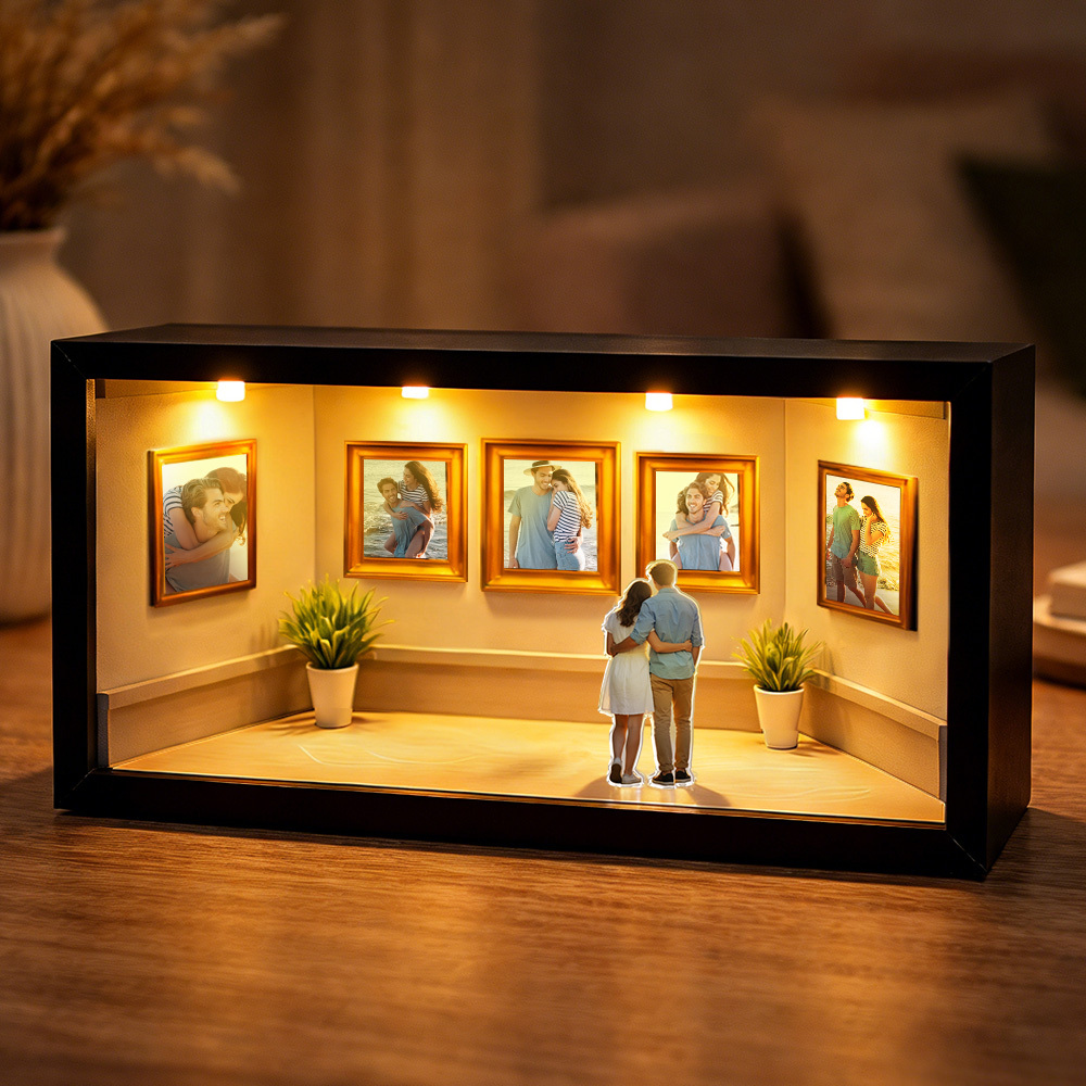 Personalized "Museum of Us" Shadow Box Light, Custom Couple Figure Display, A Love Story Turned into Art