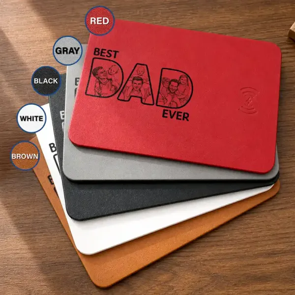 Custom Photo Bold Sketch Best Dad Ever - Personalized Leather Charging Mat