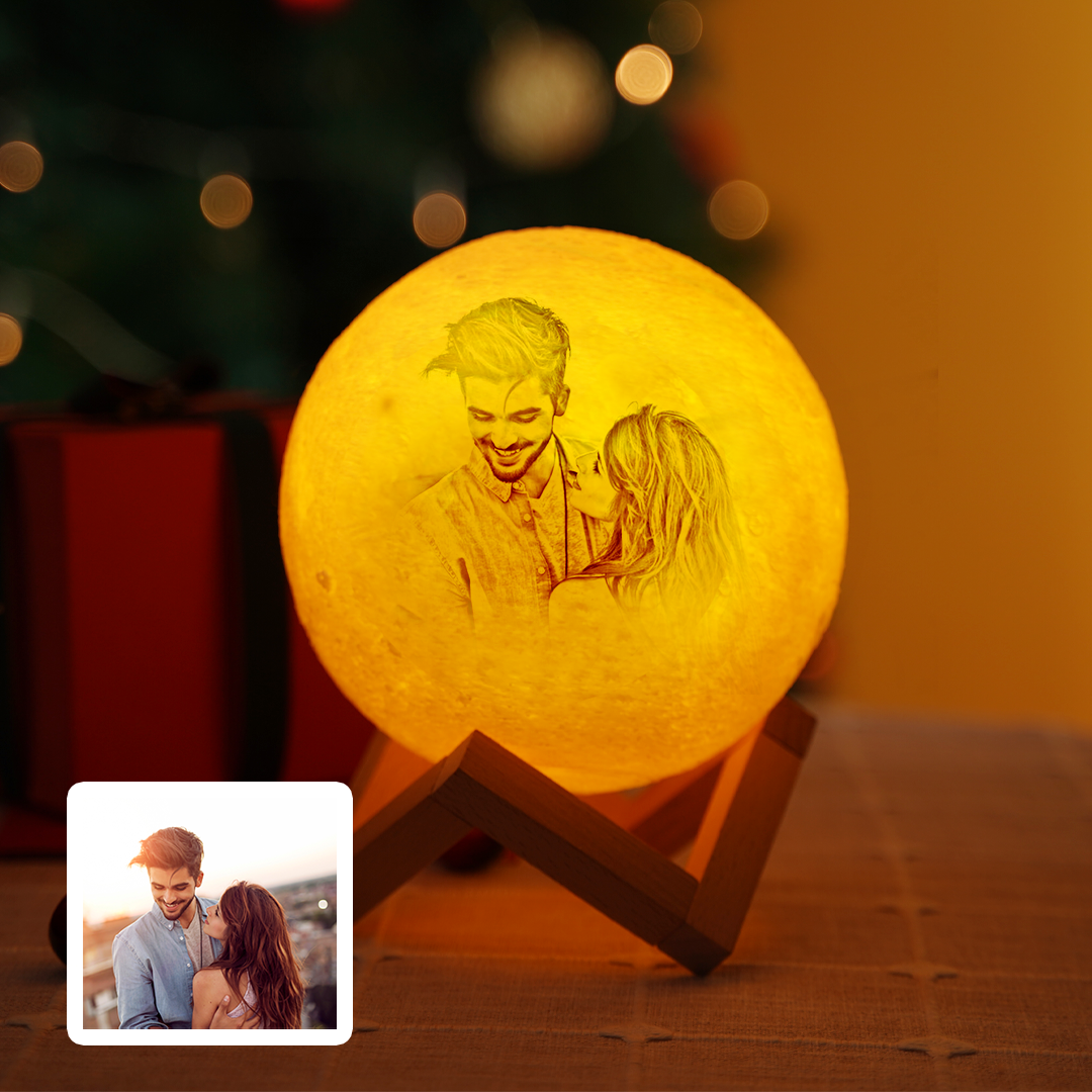 Gift For Couple Custom 3D Printing Photo Moon Lamp & Engraving Custom 3D Print Luna Light Painting Light