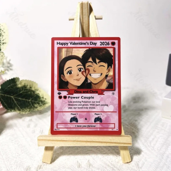 Personalized Valentine’s Day Power Couple Card, Custom Anniversary Card Couple Photo Anime Style, Best Valentine's Day Gift for Lover