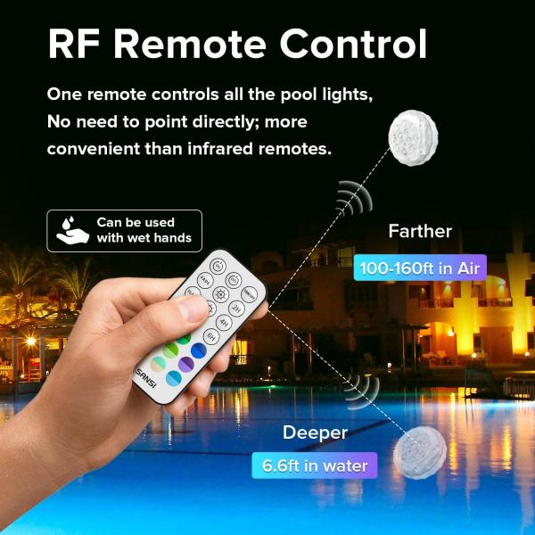 Upgraded Rechargeable RGB Pool Light with Remote Control & IP68 Waterproof, Color Changing Magnetic Pool Lights for Swimming Pool, Hot Tub, Fountain & Pond
