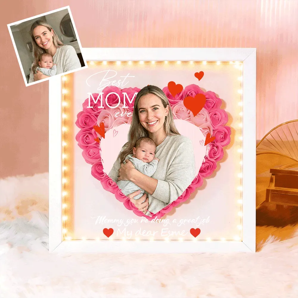 Personalized Flower Shadow Box with Light, Custom Photo & Name Gift For Mom, Gift For Mother's Day - Photowatch