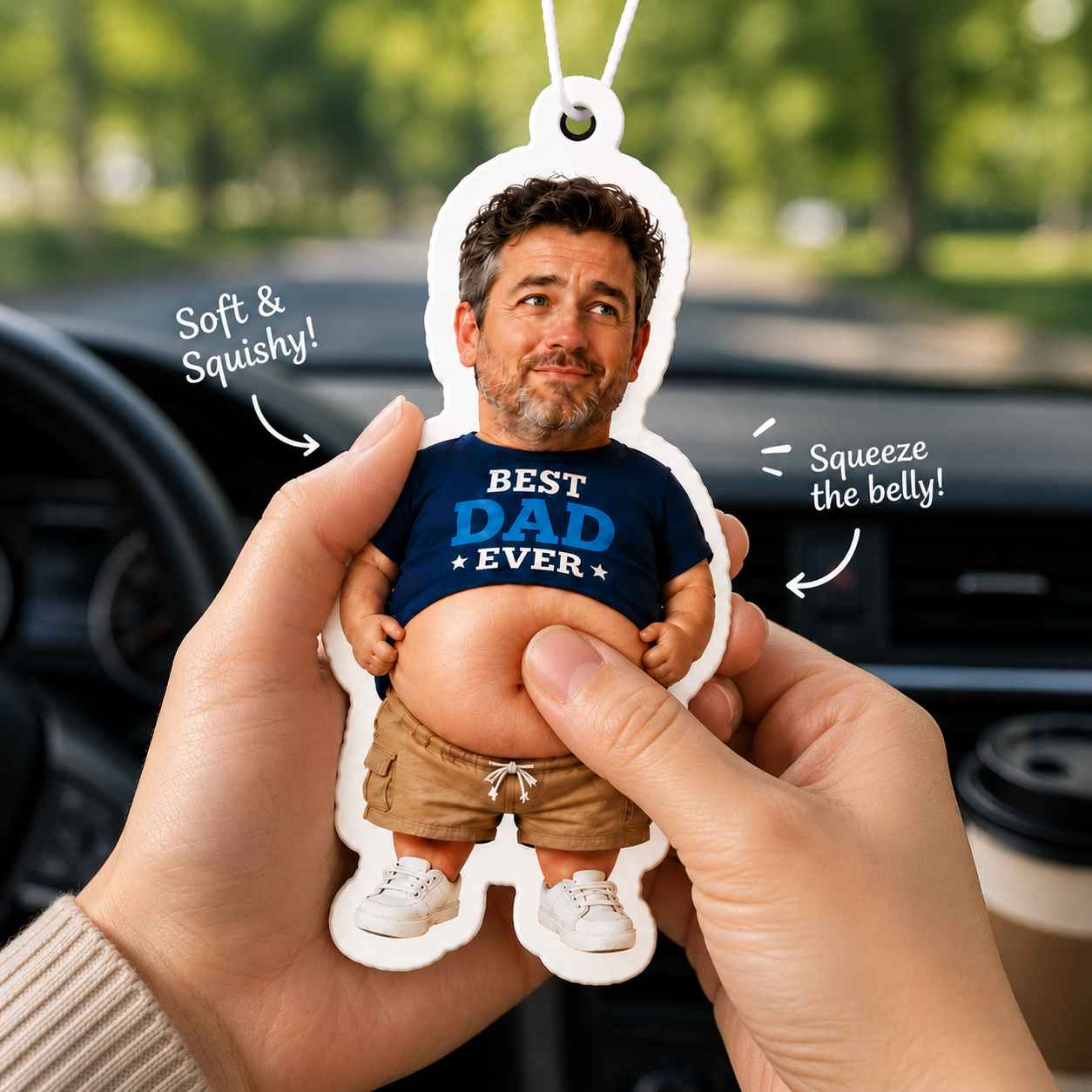Custom Dad Belly Squishy Air Freshener from Photo, Personalized Funny Car Hanging Scented Ornament, Gift for Father’s Day