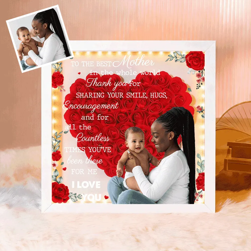 Personalized Flower Shadow Box with Light, Custom Photo & Name Gift For Mom, Gift For Mother's Day - Photowatch