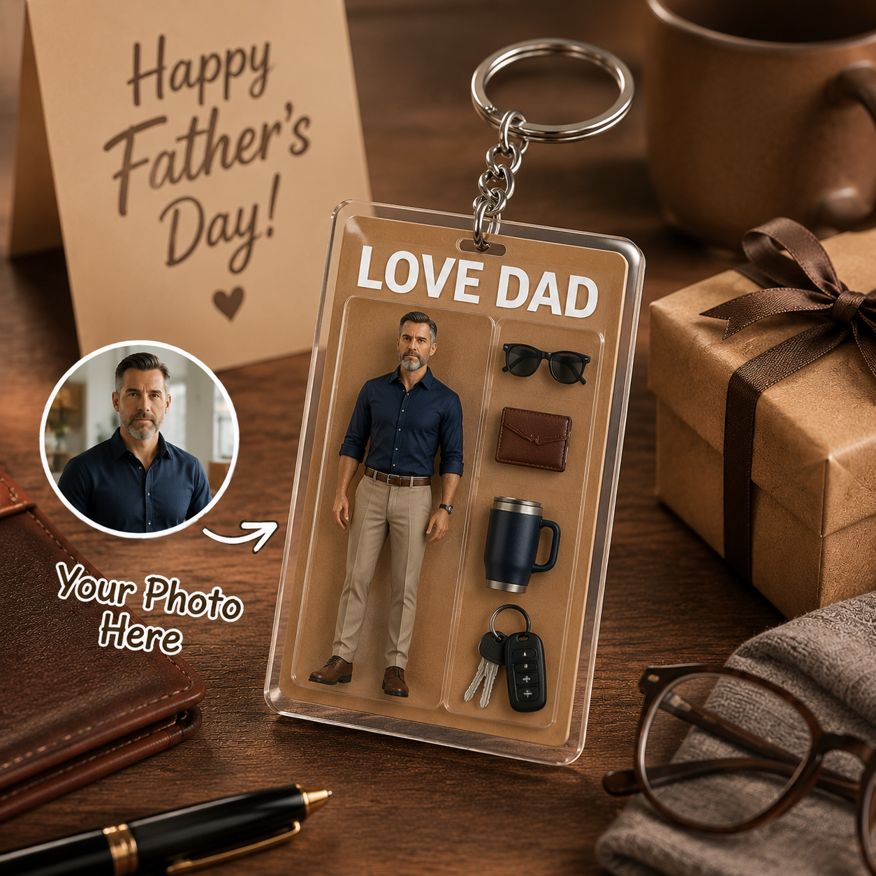 Custom 2D Acrylic Action Figure Krychain, Personalized Flat Print Acrylic Keychain, Best Gift for Dad