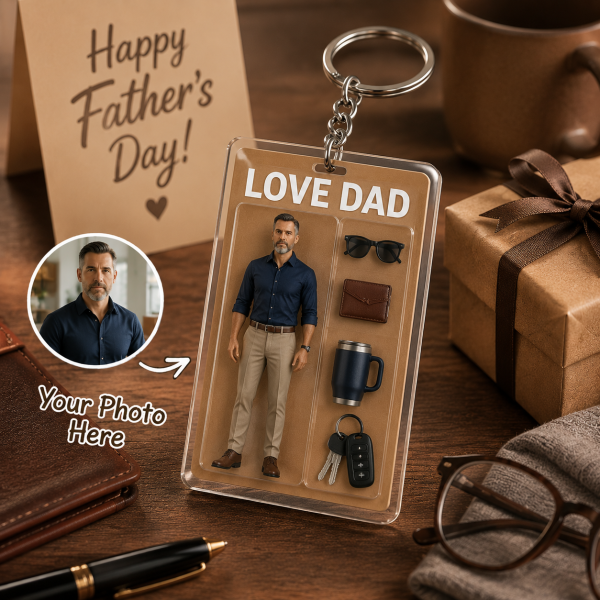 Custom 2D Acrylic Action Figure Krychain, Personalized Flat Print Acrylic Keychain, Best Gift for Dad