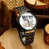 Custom Engraved Watch Men's Black Alloy Watch Holding Hands Bracelet Father's Day Gift for Dad - photowatch